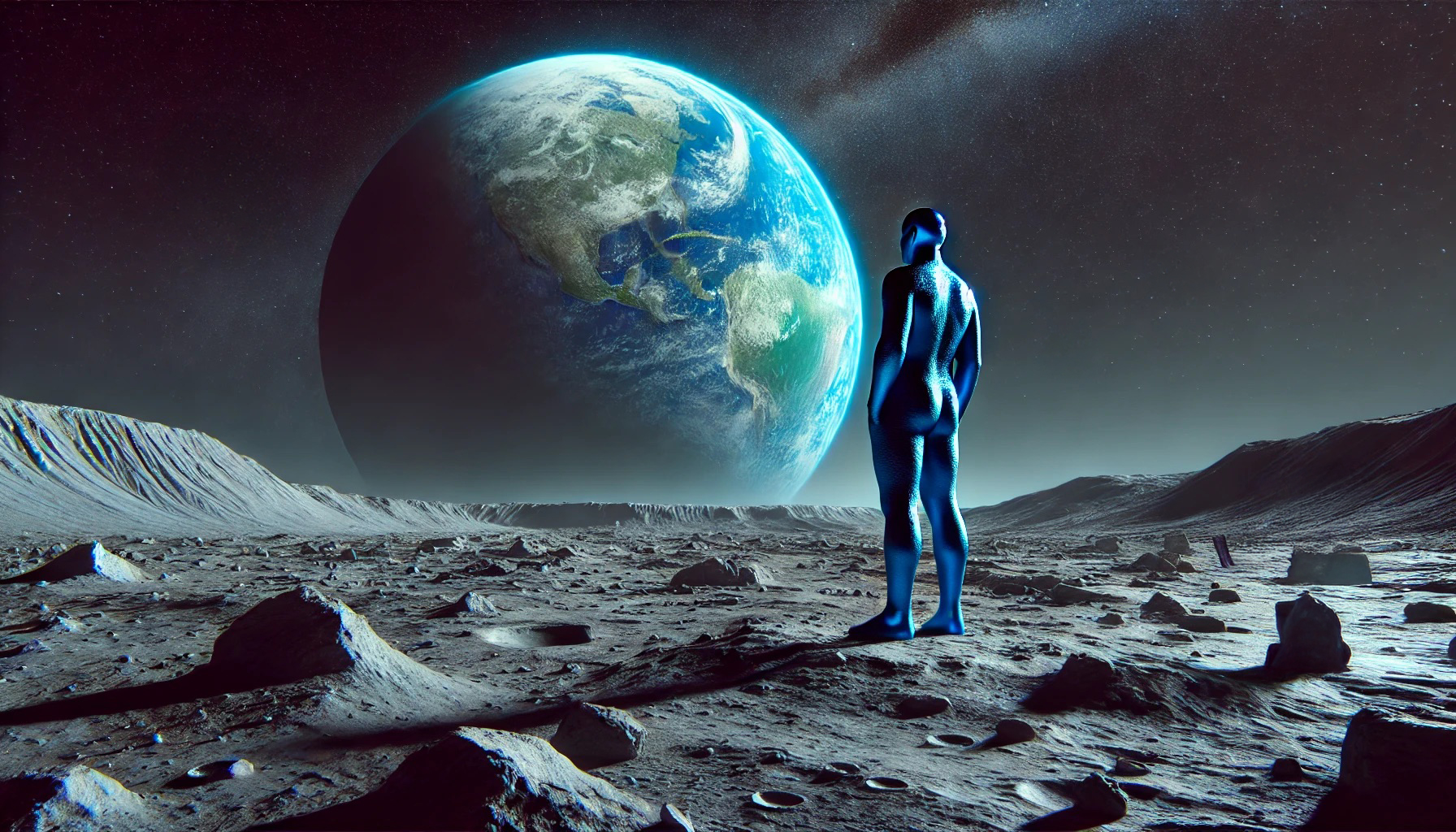 Blue man on the moon