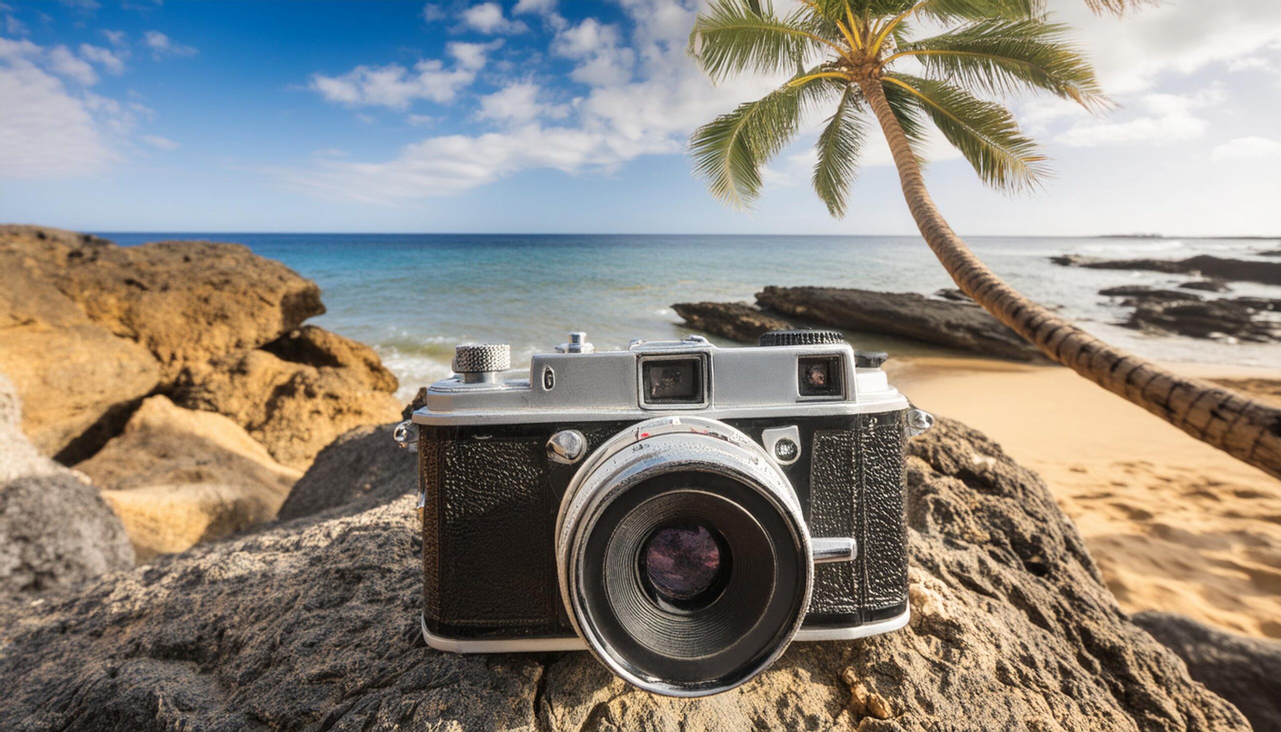 Camera on a beach